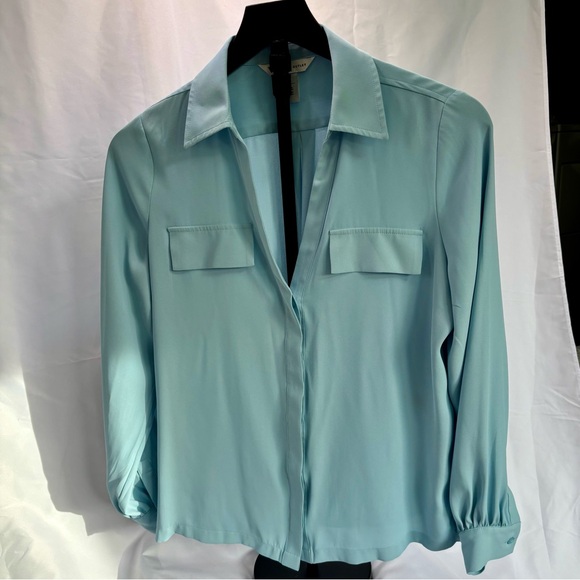 White House Black Market Tops - WHBM Light Powder Blue Women's Sheer Long Sleeve Blouse Size XS